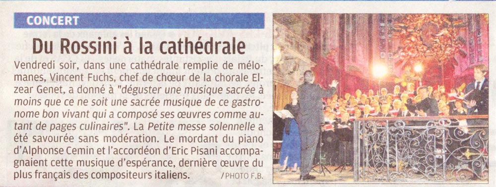 Concert Rossini par le chœur Elzéar Genêt article La Provence